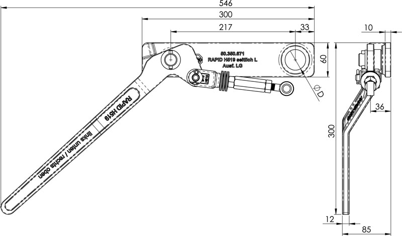 Übertotpunktspanner Rapid H519 seitlich - Hebel lang unten